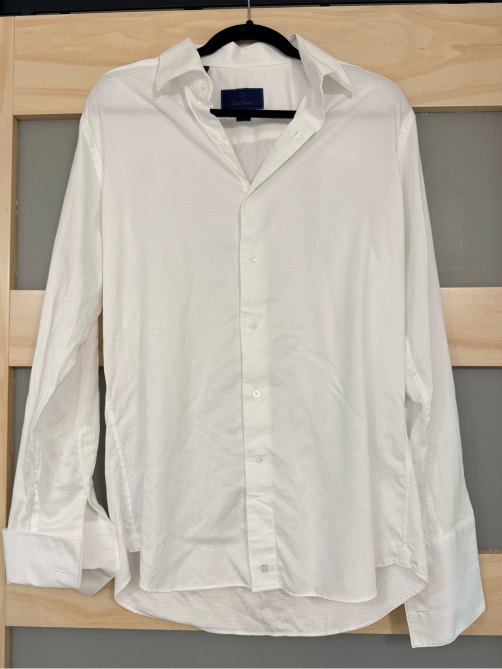 David Donahue Men’s 16 32/33 Trim Fit White Ribbed French Cuff Dress Shirt $185